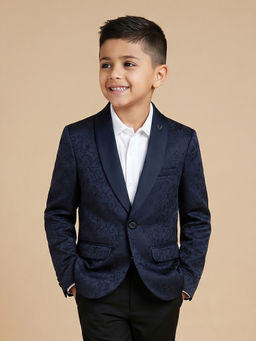 Allen Solly - Boys Navy Blue Embroidered Regular Fit Blazer