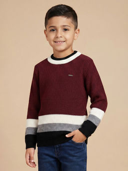 Allen Solly - Boys Maroon Stripe Regular Fit Sweater