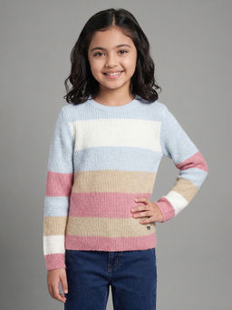 Allen Solly - Girls Multi-Color Stripe Regular Fit Sweater