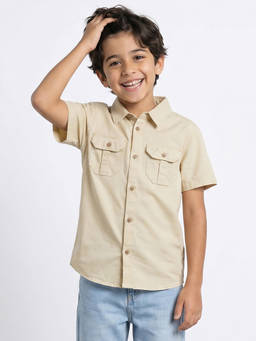 Allen Solly - Boys Beige Slim Fit Solid Casual Shirt