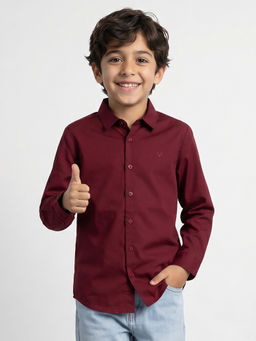 Allen Solly - Boys Maroon Slim Fit Solid Casual Shirt