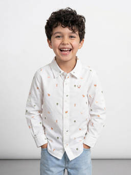 Allen Solly - Boys Beige Slim Fit Print Casual Shirt