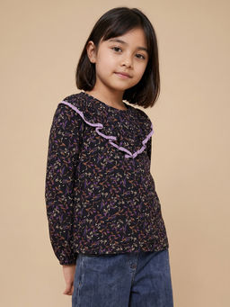 Allen Solly - Girls Black Floral Print Casual Top