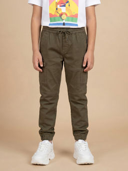 Allen Solly - Boys Olive Regular Fit Solid Cargo Joggers