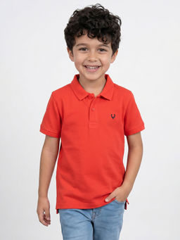 Allen Solly - Boys Orange Regular Fit Solid Polo Neck T-shirt