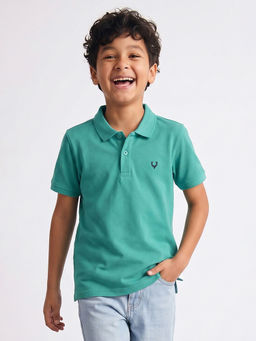 Allen Solly - Boys Green Regular Fit Solid Polo Neck T-shirt