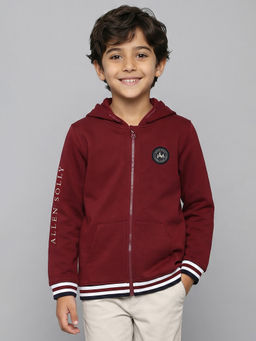 Allen Solly - Boys Maroon Solid Regular Fit Hoodie