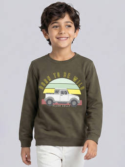 Allen Solly - Boys Olive Graphic Print Regular Fit Sweatshirt