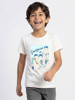 Allen Solly - Boys White Regular Fit Graphic Print Crew Neck T-Shirt