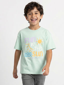 Allen Solly - Boys Light Green Regular Fit Graphic Print T-Shirt