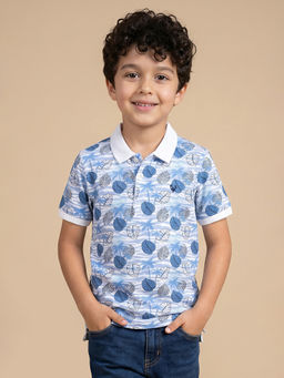 Allen Solly - Boys Blue Regular Fit Print Polo Neck T-Shirt