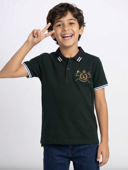 Allen Solly - Boys Green Regular Fit Graphic Print Polo Neck T-Shirt