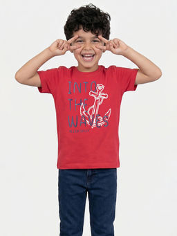 Allen Solly - Boys Red Regular Fit Graphic Print Round Neck T-Shirt