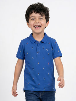 Allen Solly - Boys Blue Graphic Print Polo Neck T-Shirt