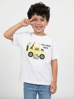 Allen Solly - Boys White Graphic Print Crew Neck T-Shirt