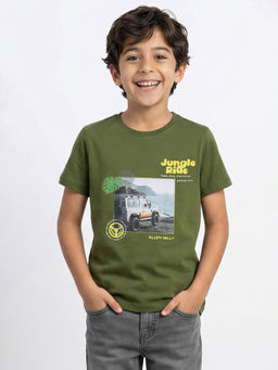 Allen Solly - Boys Olive Graphic Print Crew Neck T-Shirt