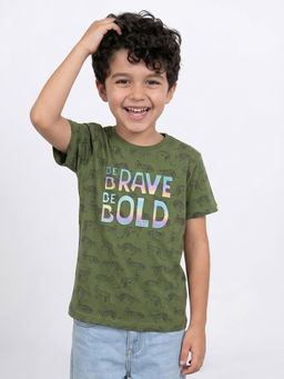 Allen Solly - Boys Olive Cotton Blend Crew Neck T-Shirt