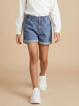 Allen Solly - Girls Blue Cotton Blend Solid Shorts