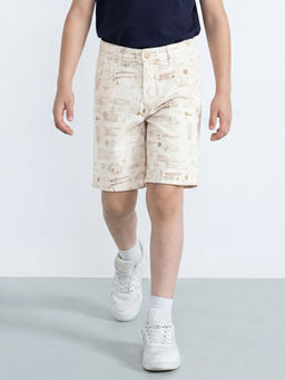 Allen Solly - Boys Beige Cotton Blend Printed Shorts