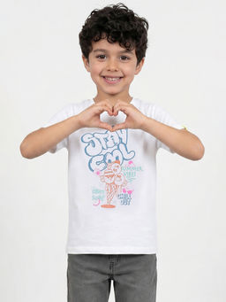 Allen Solly - Boys White Graphic Print Crew Neck T-shirt