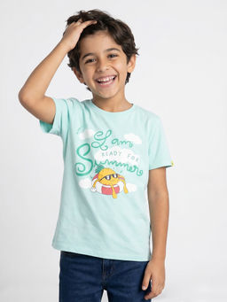Allen Solly - Boys Sea Green Graphic Print Crew Neck T-shirt