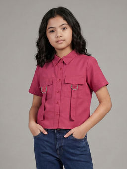 Allen Solly - Girls Pink Textured Casual Top