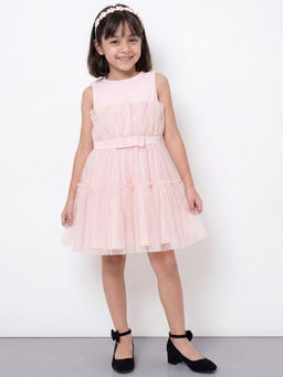 Allen Solly - Girls Pink Textured Regular Fit Party Dress