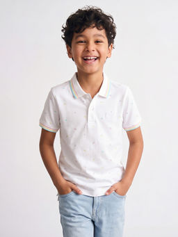 Allen Solly - White Printed Regular Fit Polo T-Shirt