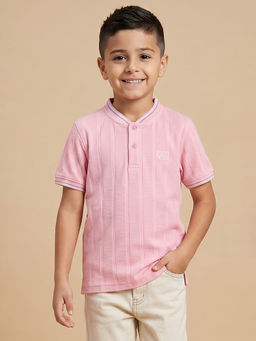 Allen Solly - Pink Textured Regular Fit T-Shirt