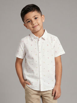 Allen Solly - Boys Cotton Printed Collar Neck Regular Fit White Shirt