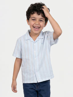 Allen Solly - Boys Cotton Blend Stripes Collar Neck Regular Fit Light Blue Shirt