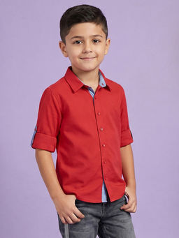 Allen Solly - Boys Red Solid Casual Shirt