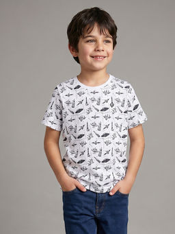 Allen Solly - Boys White Print Crew Neck T-shirt