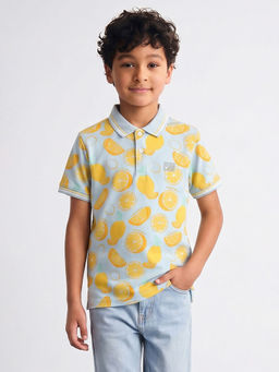Allen Solly - Boys Light Blue Print Polo Neck T-Shirt