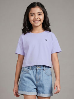 Allen Solly - Girls Lilac Solid Casual T-Shirt