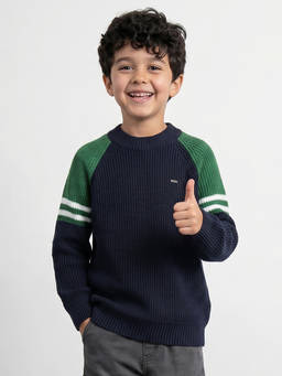 Allen Solly - Boys Navy Blue Patterned Sweater