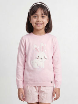 Allen Solly - Girls Pink Embroidered Sweater