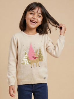 Allen Solly - Girls Beige Embellished Sweater