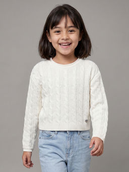 Allen Solly - Girls White Woven Sweater