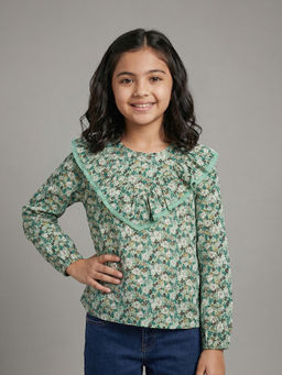 Allen Solly - Girls Green Floral Print Casual Top