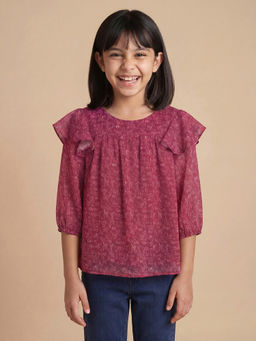 Allen Solly - Girls Red Floral Print Casual Top
