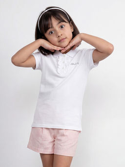 Allen Solly - Girls White Solid Casual Polo T-Shirt