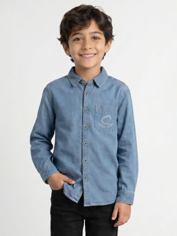 Allen Solly - Boys Light Blue Embroidered Casual Shirt