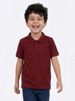 Allen Solly - Boys Maroon Solid Polo Neck T-shirt