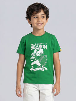 Allen Solly - Boys Green Graphic Printed Crew Neck T-shirt