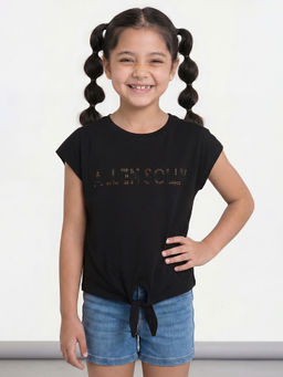 Allen Solly - Girls Black Embellished Casual T-shirt
