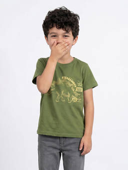 Allen Solly - Boys Olive Graphic Printed Crew Neck T-shirt