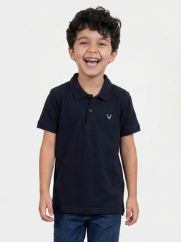 Allen Solly - Boys Navy Blue Solid Polo Neck T-shirt