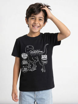 Allen Solly - Boys Black Graphic Printed Crew Neck T-shirt