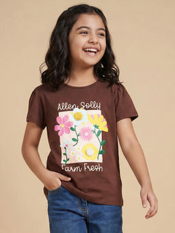 Allen Solly - Girls Brown Floral Printed Casual T-shirt